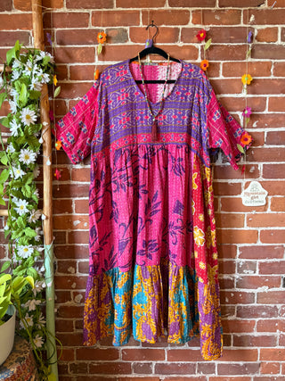 Coffee In The Morning Kantha Dress - Fits up to 3X - 100% Cotton- Fair Trade Made