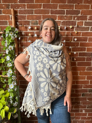 Blue Sky Flowers Fringe Duster Reversible Vest - 100% Cotton