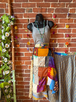 Reversible Upcycled Sari Silky Patchwork Wrap Skirt - Fair Trade Made