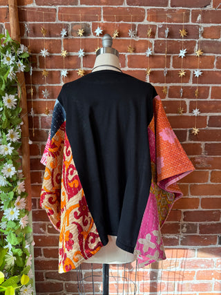 OOAK Autumn Collection- Upcycled David Bowie Inspired Cropped Kantha Poncho Tee