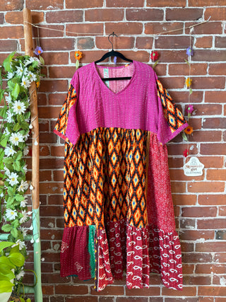 Coffee In The Morning Kantha Dress - Fits up to 3X - 100% Cotton- Fair Trade Made
