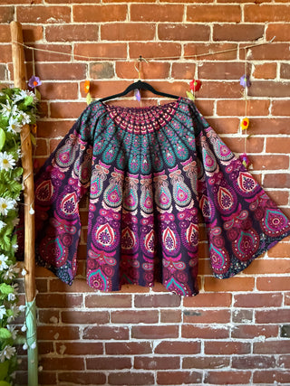 OOAK Autumn Collection- Upcycled Mandala Purple Boho Bell Sleeve Tunic Top