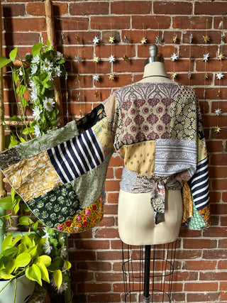 Cotton Patchwork Nova Kantha Bell Sleeve Wrap Top