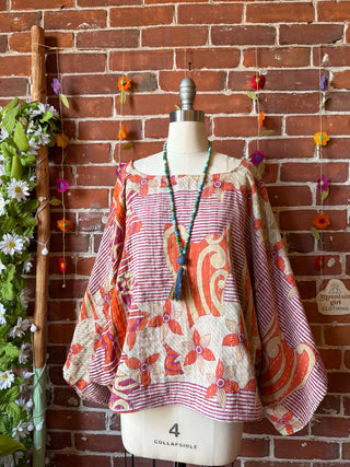 OOAK Spring Collection - Reversible Cosmic Drift Kantha Poncho Top - 2 Tops in 1