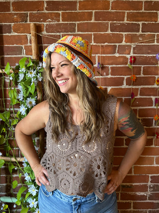 Boho Sunshine Granny Square Chenille Bucket Hat