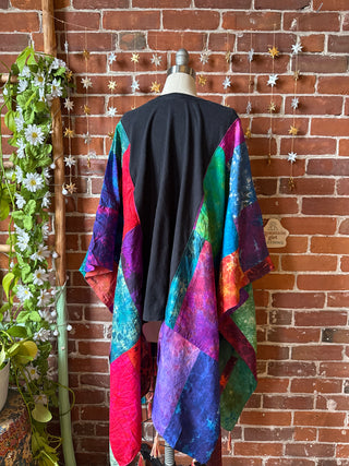 OOAK Winter Collection- Upcycled Silk Patchwork Tie Dye The Who Inspired Hi Lo Poncho Top