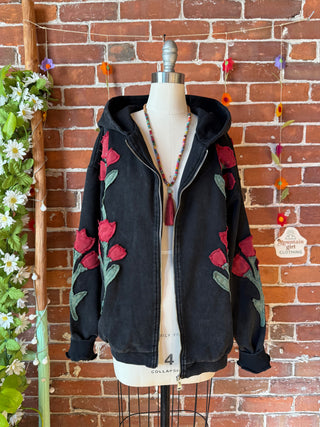 OOAK Autumn Collection Grateful Dead Inspired Artisan Bloom Floral Zip Up Hoodie