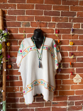 The Wandering Bloom Layer - Upcycled V-neck Embroidered Poncho