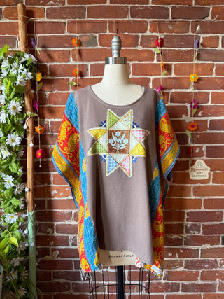 OOAK Autumn Collection- Upcycled  Poncho Tee