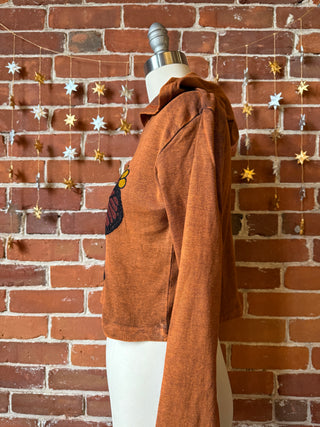 Burnt Orange Embroidered Butterfly Cropped Hoodie