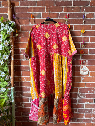 Coffee In The Morning Kantha Dress - Fits up to 3X - 100% Cotton- Fair Trade Made