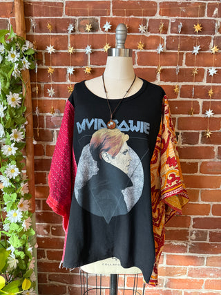 OOAK Autumn Collection- Upcycled David Bowie Inspired Cropped Kantha Poncho Tee