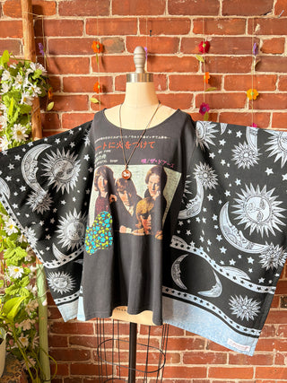 OOAK Summer Collection- Upcycled The Doors Inspired Vintage Butterfly Patch Moon Sun Poncho Tee