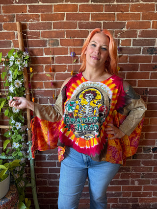 OOAK Spring Collection- Grateful Dead Inspired Birdsong Batik Wing Style Poncho Tee