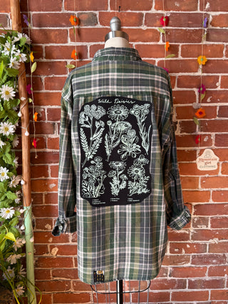 OOAK Autumn Collection- Unisex Size Upcycled Kantha Detail Button Up Plaid Wild Daisies
