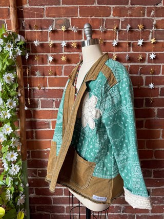 OOAK Winter Collection - Oversized Upcycled Quilted Patchwork Jade Paisley Jacket