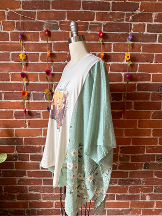 Fleetwood Mac Butterfly Inspired Sage Daisy Embroidered Poncho