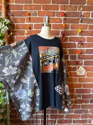 OOAK Summer Collection- Upcycled Bob Seger 2019 Tour Inspired Vintage Butterfly Patch Floral Poncho Tee