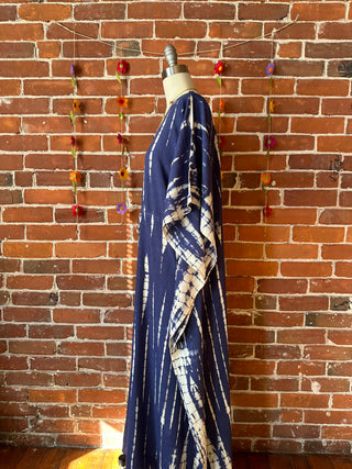 Laila Tie Dye Adjustable Kaftan Dress Navy