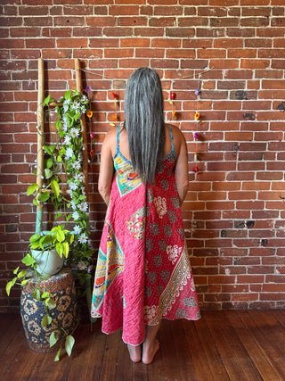Coffee In The Morning Kantha Summer Midi Dress With Pockets - Fits up to 2X