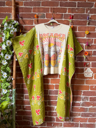 OOAK Summer Collection- Upcycled Dreamer Butterfly Hi Lo Kantha Poncho Tee