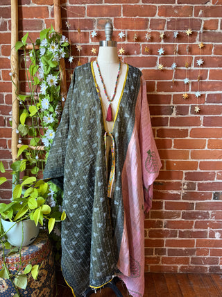 OOAK Autumn Collection-Reversible Stardust Kantha Ruana Jacket With Pockets