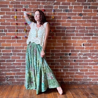 Greens - Yoga Waistband Patchwork Boho Festival Skirt / Dress