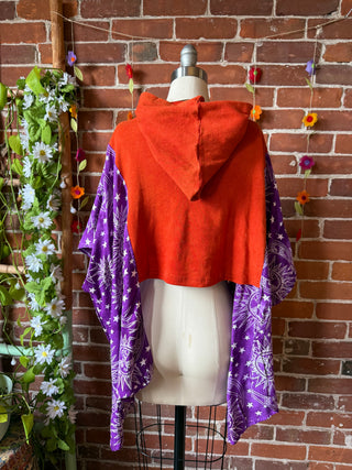 Size Small Upcycled Embroidered Butterfly Hi Lo Celestial Poncho Hoodie