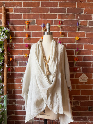 Earth & Sky Linen Cowl Poncho Top - Made in Italy - Multiple Colors Available