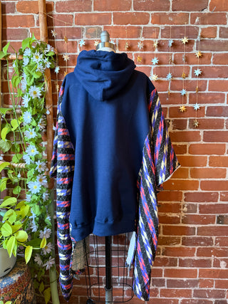 OOAK Autumn Collection- Upcycled Grateful Dead Inspired Kantha Poncho Hi lo Hoodie