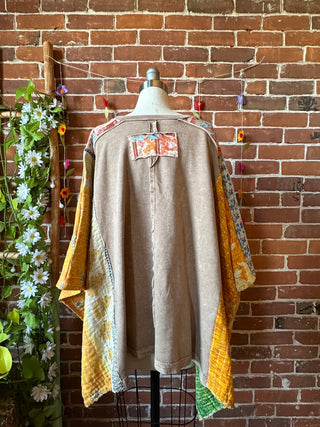 OOAK Autumn Collection- Upcycled Peace Sign Patch Kantha Poncho Sweatshirt Top