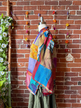 100% Silk Solstice Reversible Kantha Kimono Patchwork Jacket - Fair Trade Made