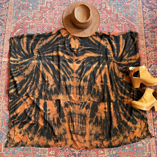 Dark Star Tie Dye Hi Lo Flowy Poncho Top Brown/Black