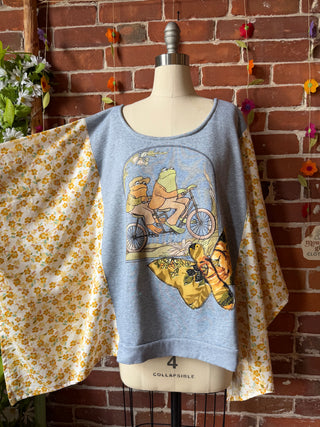OOAK Summer Collection- Upcycled Frog & Toad Vintage Floral Poncho Sweatshirt