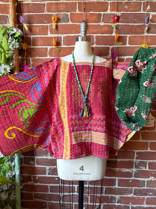 OOAK Spring Collection - Reversible Cosmic Drift Kantha Poncho Top - 2 Tops in 1