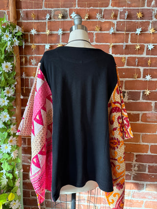 OOAK Autumn Collection- Upcycled David Bowie Inspired Cropped Kantha Poncho Tee