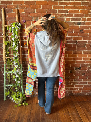 Upcycled Lake Tahoe Hoodie Hi Lo Kantha Poncho Top