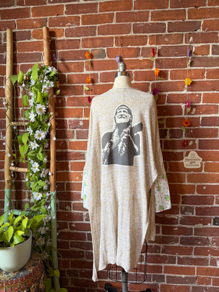 OOAK Summer Collection- Upcycled Willie Nelson Inspired Cardigan Sweater with Bell Sleeve Size Medium