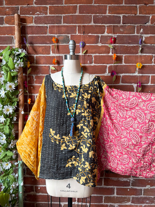 OOAK Summer Collection - Reversible Cosmic Drift Kantha Poncho Top - 2 Tops in 1