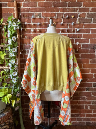 OOAK Winter Collection- Upcycled The Band Inspired Kantha Poncho Hi Low Sweatshirt
