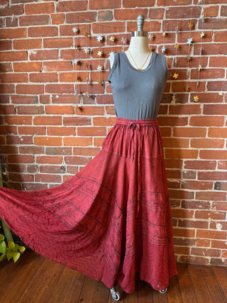 Stevie Embroidered Mineral Wash Skirt - Red