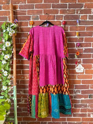 Coffee In The Morning Kantha Dress - Fits up to 3X - 100% Cotton- Fair Trade Made