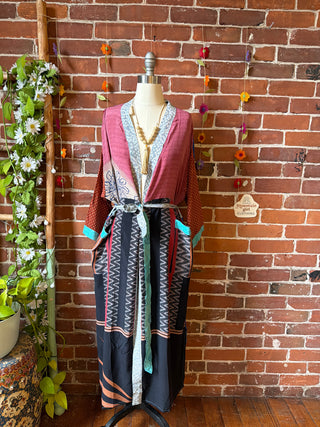 Summer Dreams 100% Sari Silk Robe Kimono w/ Pockets + Belt - Fair Trade Made