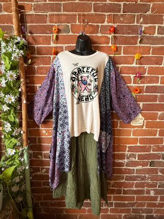 OOAK Summer Collection- Upcycled Grateful Dead Flowy Hybrid Hi Lo Tee