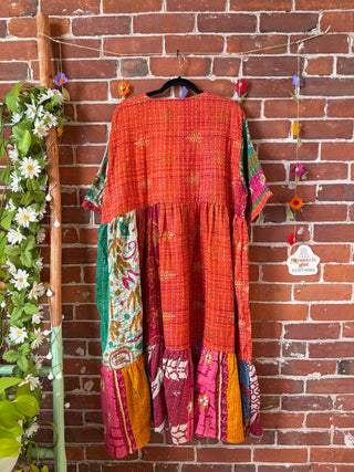 Coffee In The Morning Kantha Dress - Fits up to 3X - 100% Cotton- Fair Trade Made