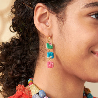 Kantha Fluid Square Trio Earrings -Fair Trade Made