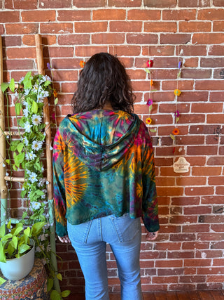 Dark Side of the Moon Green Rainbow Cropped Tie Dye Hoodie - Fair Trade Made