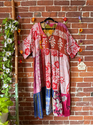 Coffee In The Morning Kantha Dress - Fits up to 3X - 100% Cotton- Fair Trade Made