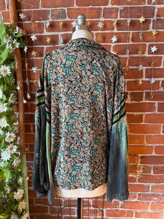 OOAK Autumn Collection- Size Large Flowy Boho Bell Sleeve Button Up Top