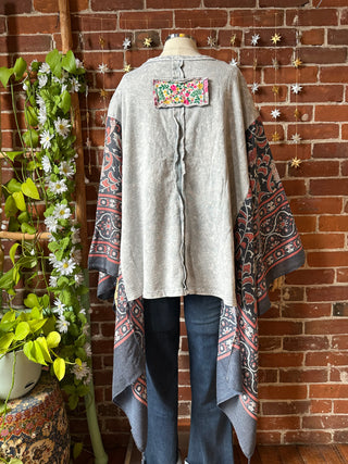 OOAK Autumn Collection - Upcycled Flower Patchwork Hi Lo Boho Poncho Top 🌼